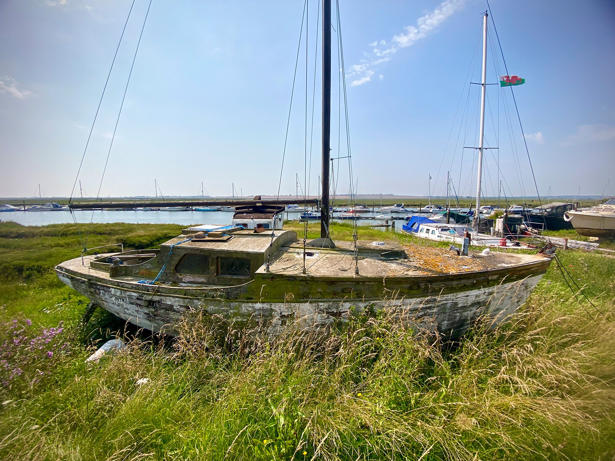 Boat awaiting restoration on the River Crouch credit Kevin Rushby
