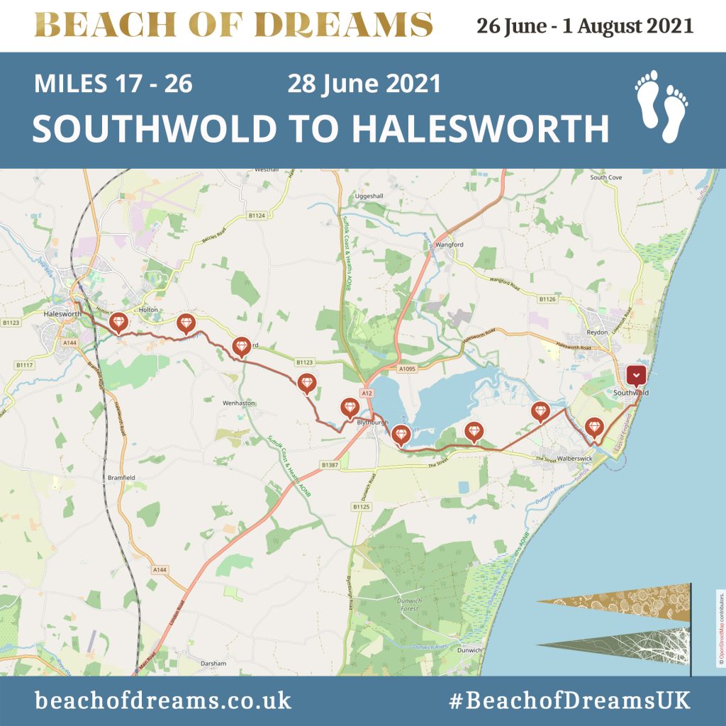 Walk map Southwold to Halesworth