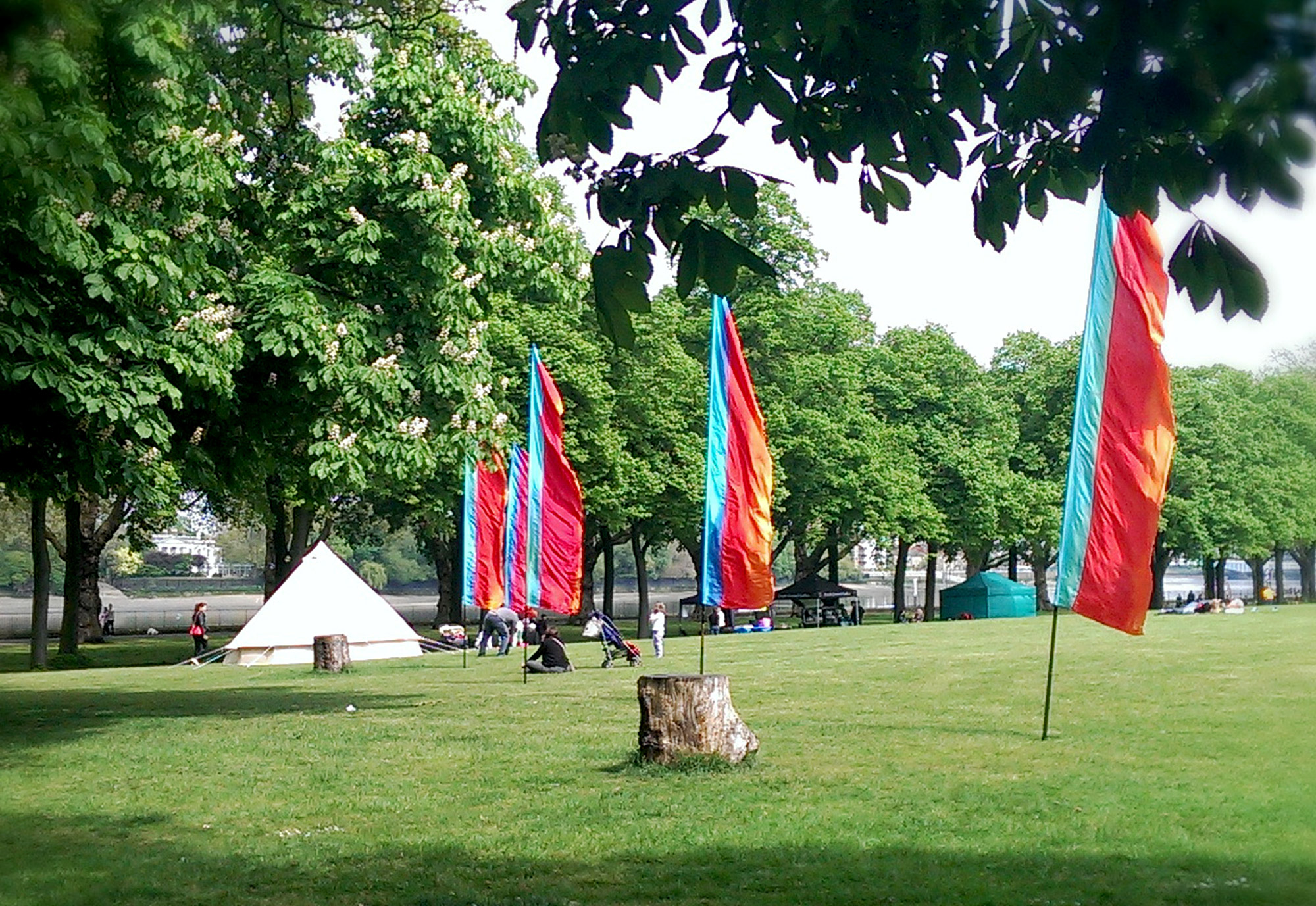 Flame flags at The Shimmy festival 2013 in Wandsworth