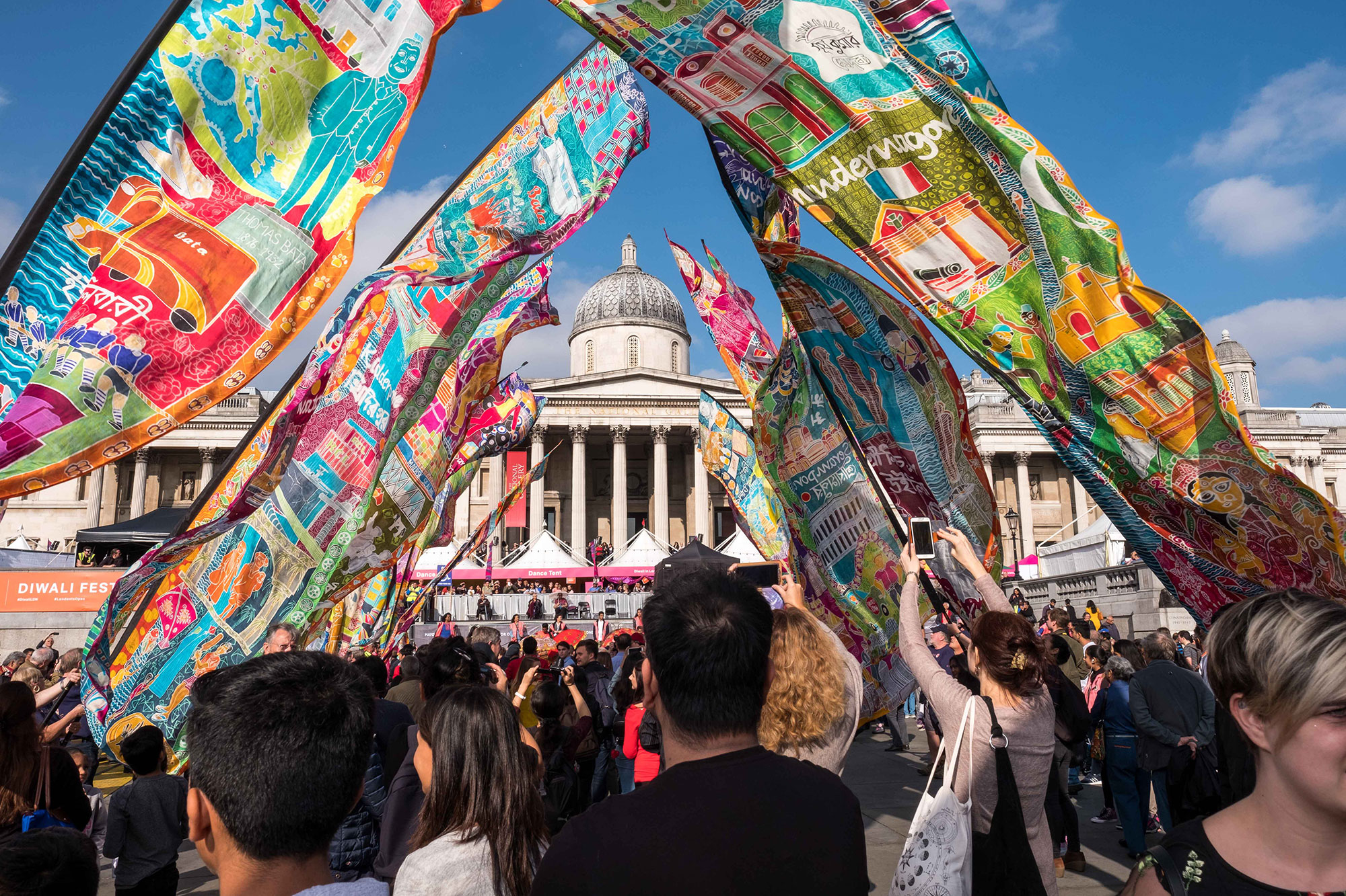Silk River flags at Diwali Trafalgar Square London